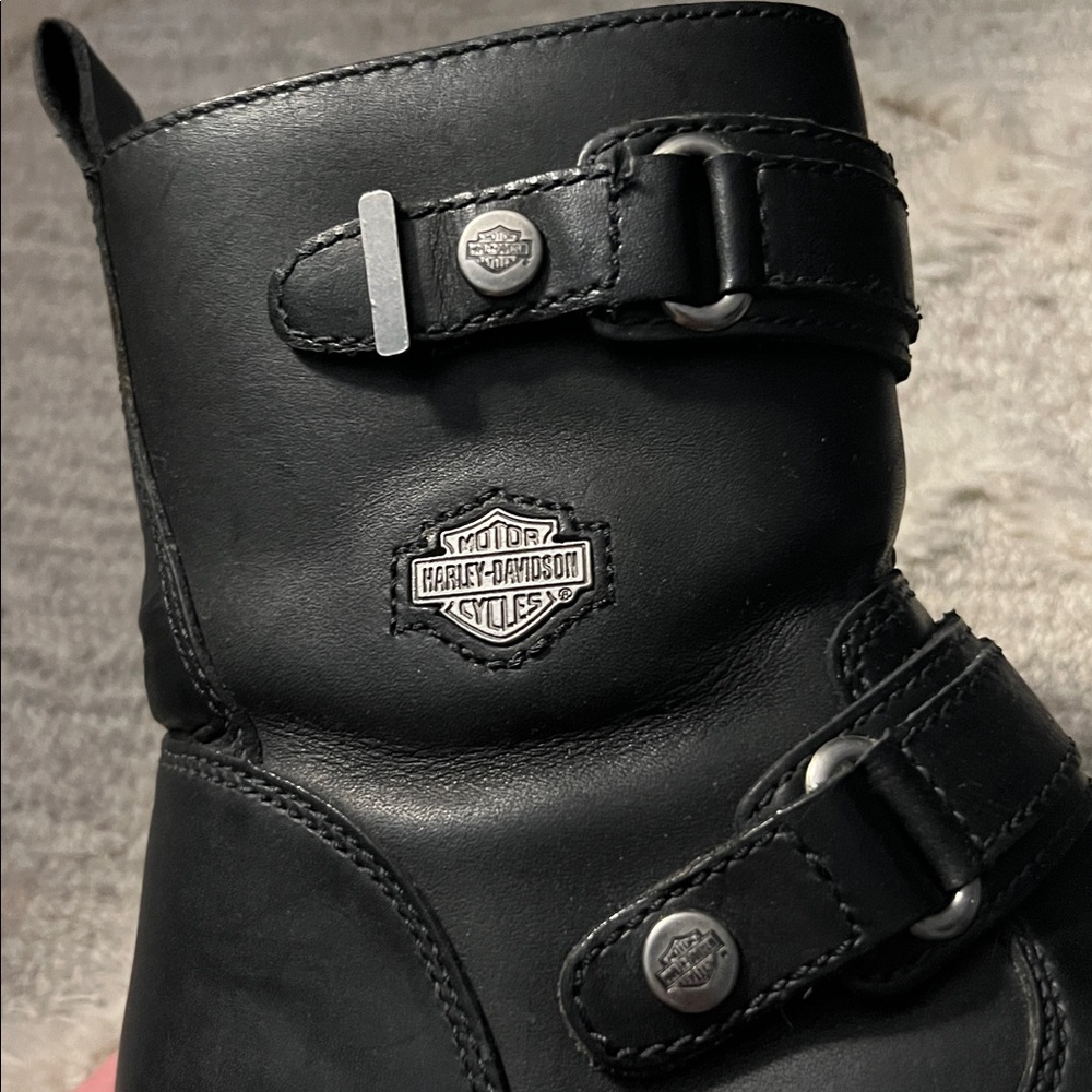 HARLEY-DAVIDSON 🏍️ 9” BLACK LEATHER MOTO BIKER MOTORCYCLE ZIP-UP RIDING BOOTS 10 - Picture 7 of 14